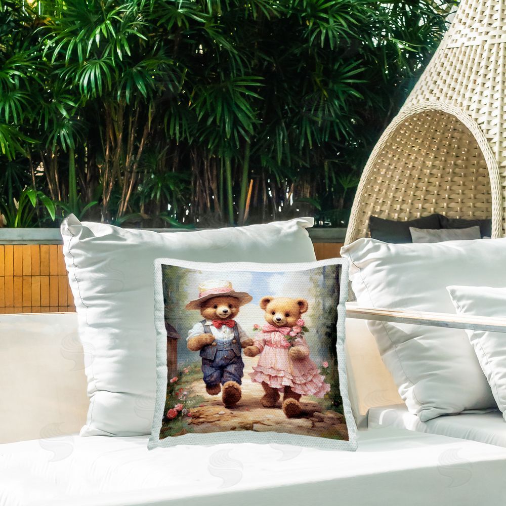 Ray Powers Traditional Bear Friends Outdoor Quick-Dry Polyester Printed Throw Pillow in Back Yard