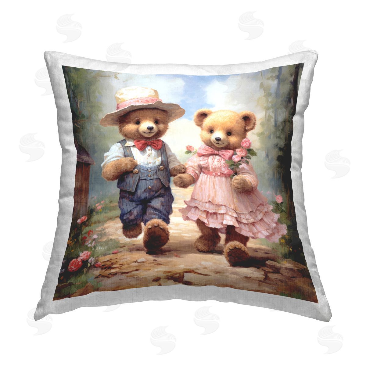 Ray Powers Traditional Bear Friends Printed Plush Polyester Throw Pillow