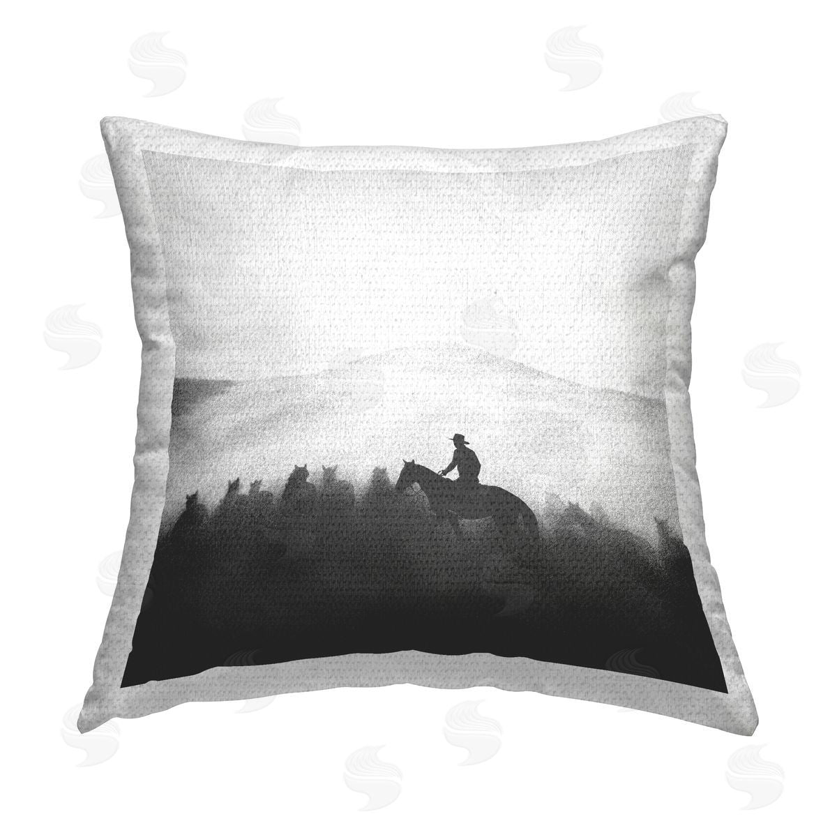 Katrina Craven Cowboy in Foggy Scene Outdoor Quick-Dry Polyester Printed Throw Pillow
