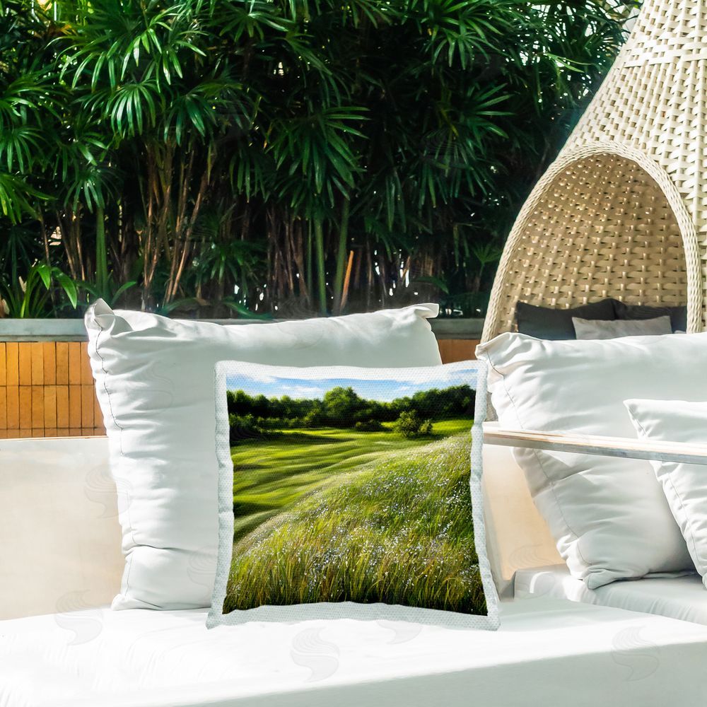 Denise Dundon Windblown Grassy Field Outdoor Quick-Dry Polyester Printed Throw Pillow in Back Yard