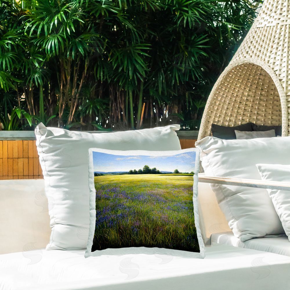 Denise Dundon Meadow with Purple Blooms Outdoor Quick-Dry Polyester Printed Throw Pillow in Back Yard