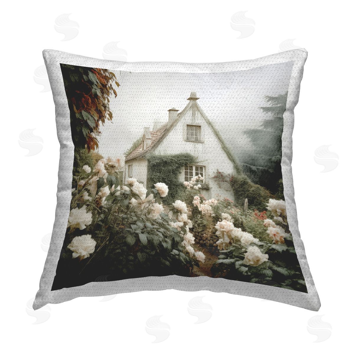 Lazar Studio Cottage in Foggy Garden Outdoor Quick-Dry Polyester Printed Throw Pillow