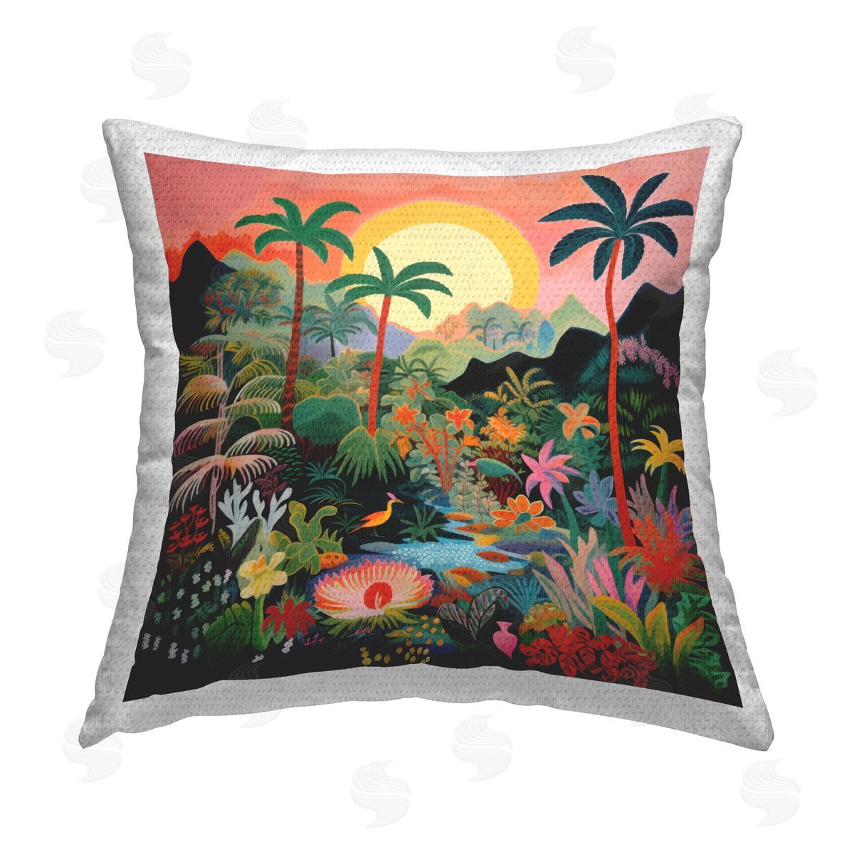 Lazar Studio Jungle Sunrise Wildlife Outdoor Quick-Dry Polyester Printed Throw Pillow
