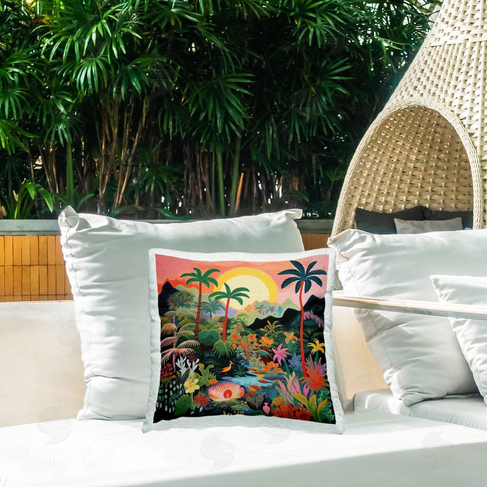 Lazar Studio Jungle Sunrise Wildlife Outdoor Quick-Dry Polyester Printed Throw Pillow in Back Yard