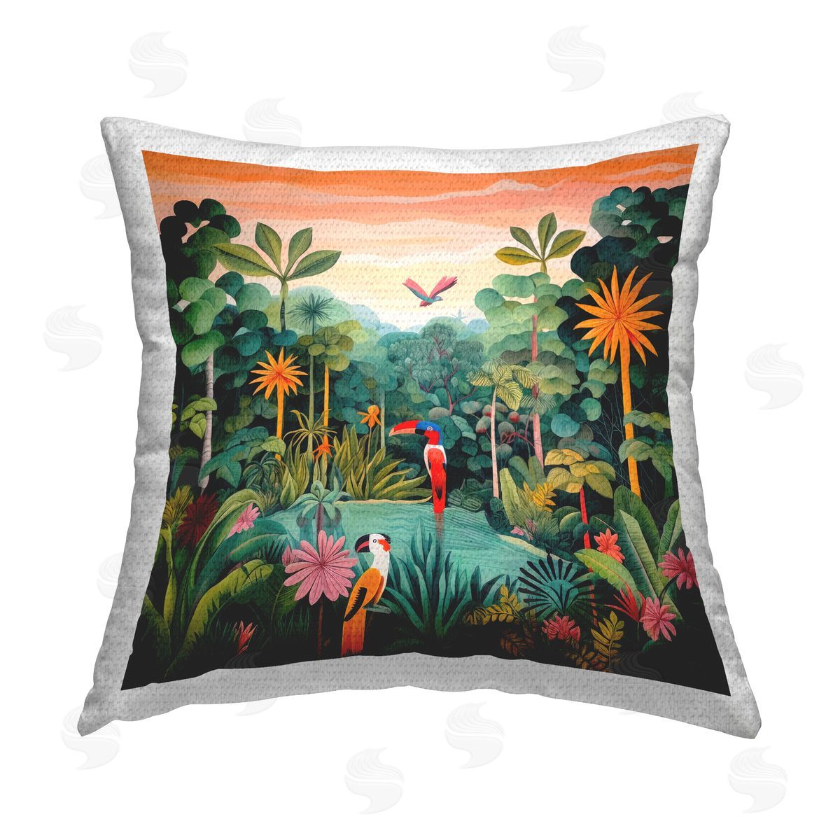 Lazar Studio Rainforest Wildlife Scene Outdoor Quick-Dry Polyester Printed Throw Pillow