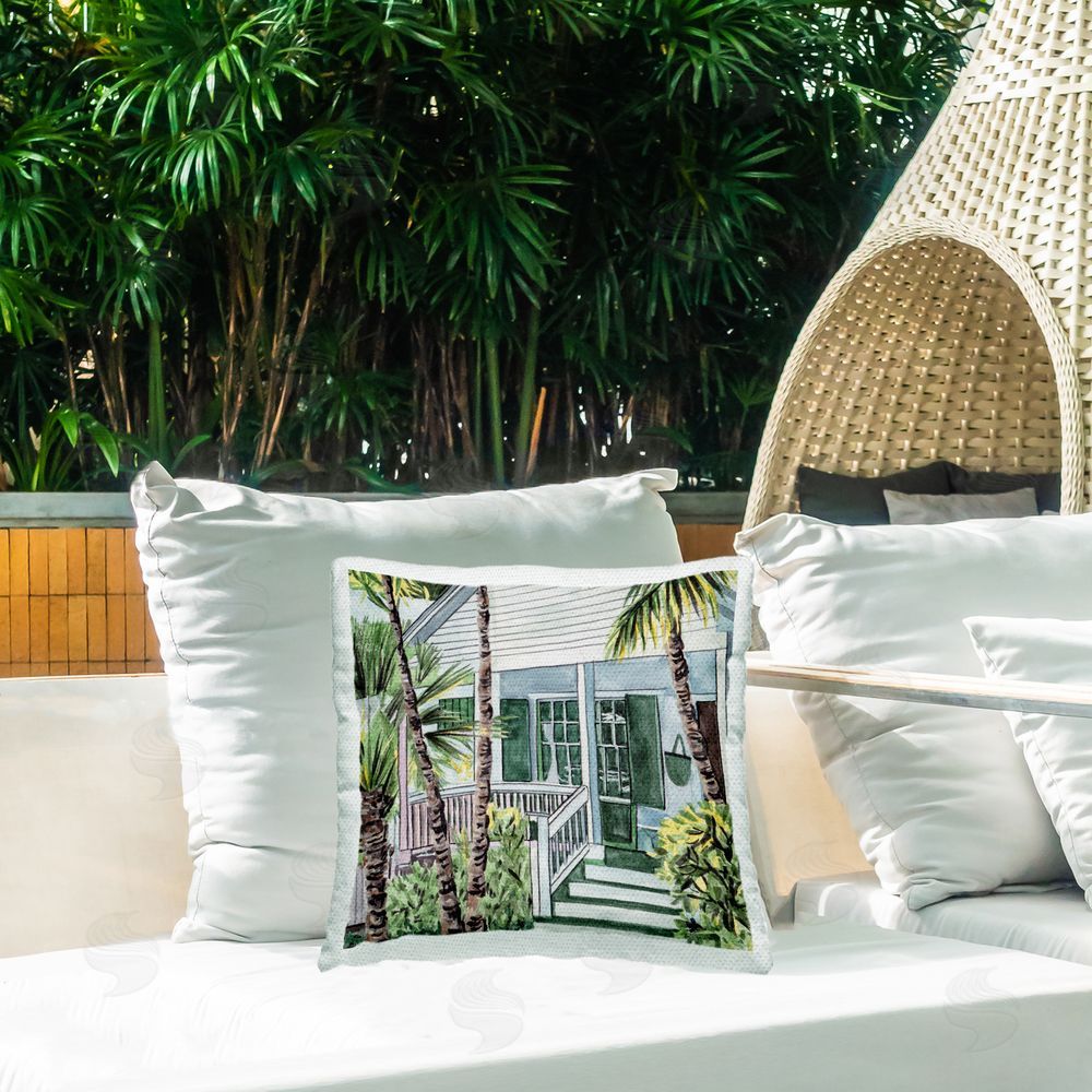 Melissa Wang Tropical Cottage Porch Outdoor Quick-Dry Polyester Printed Throw Pillow in Back Yard