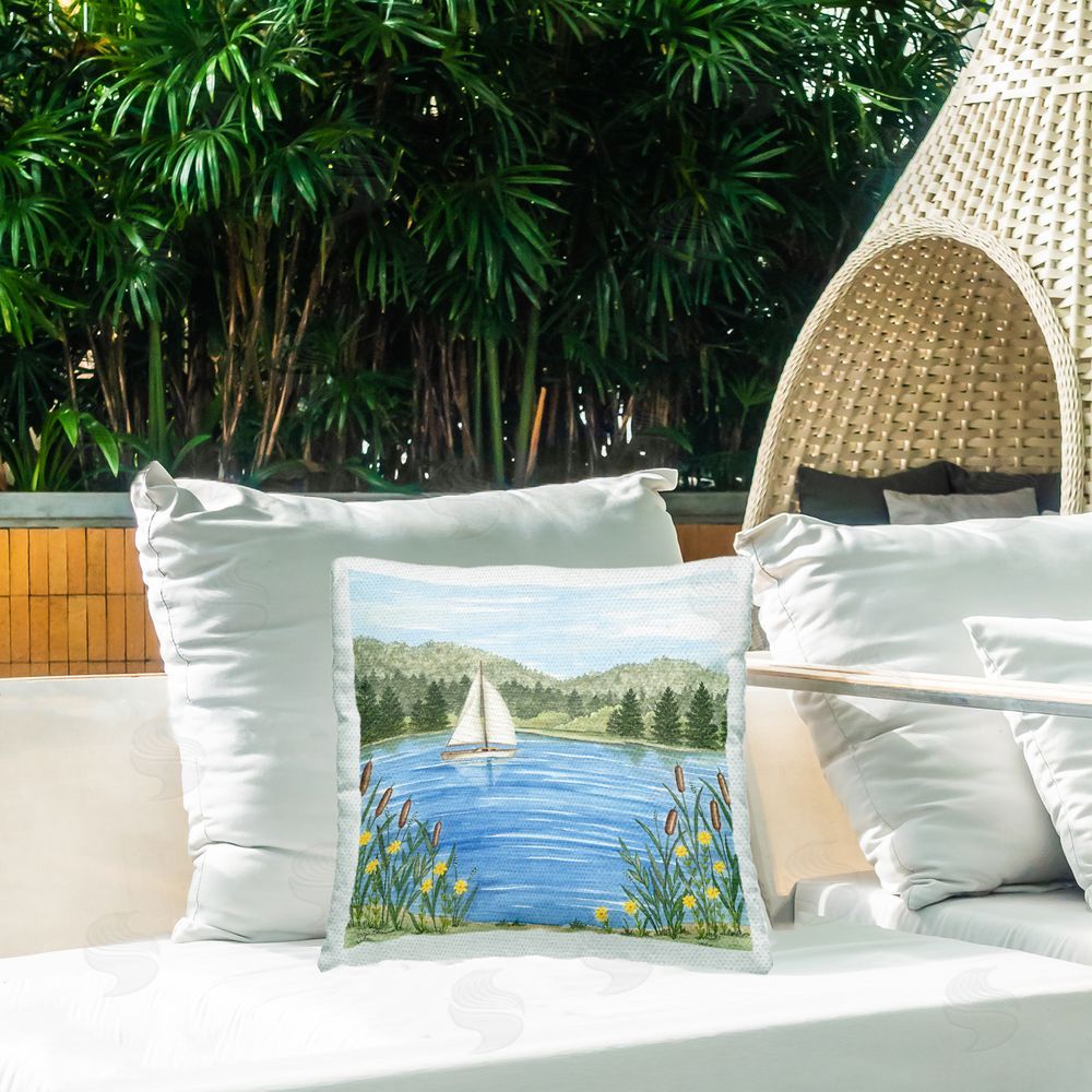 Deb Strain Sailboat & Lake Botanicals Outdoor Quick-Dry Polyester Printed Throw Pillow in Back Yard