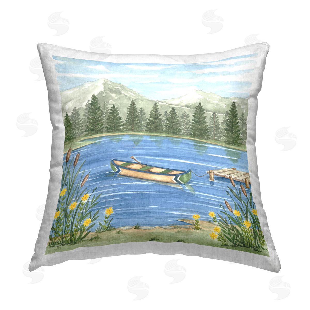 Deb Strain Docked Canoe on Lake Printed Plush Polyester Throw Pillow
