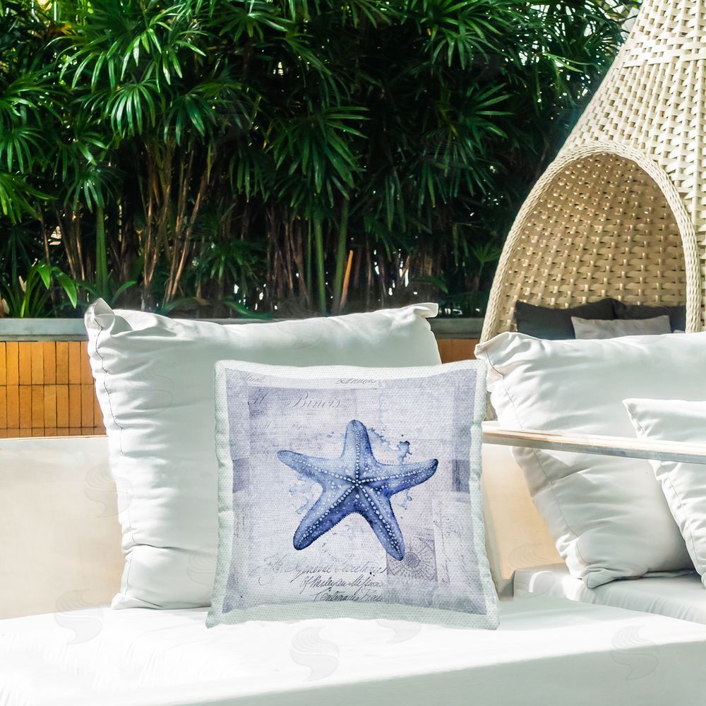 Andrea Haase Vintage Collaged Starfish Outdoor Quick-Dry Polyester Printed Throw Pillow in Back Yard