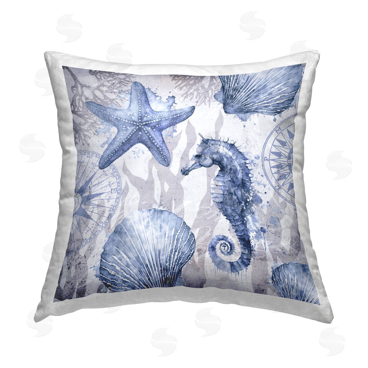 Andrea Haase Vintage Collaged Sea Life Printed Plush Polyester Throw Pillow