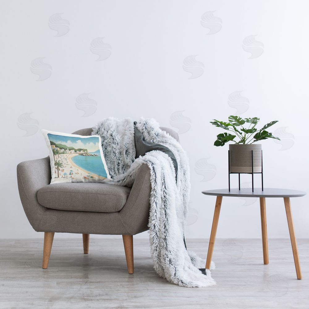 Lazar Studio Beachgoers on Tropical Shore Printed Plush Polyester Throw Pillow On Chair