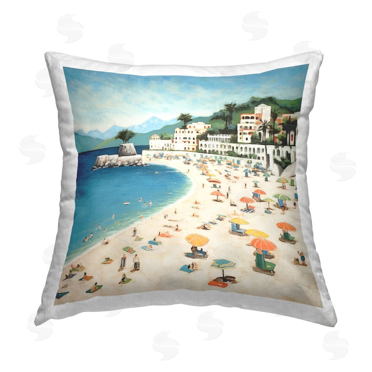 Lazar Studio Summer Beach Town Printed Plush Polyester Throw Pillow