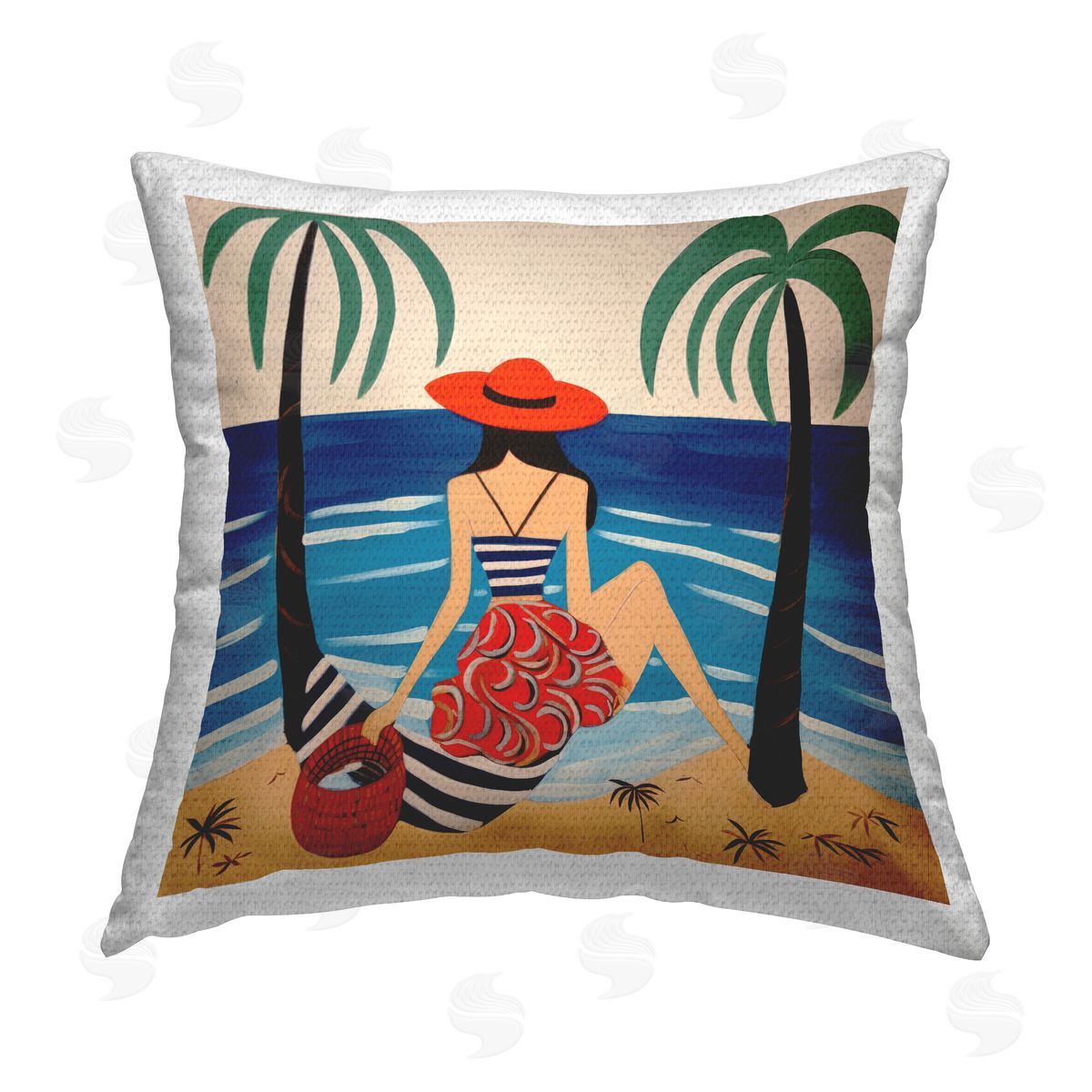 Lazar Studio Modern Girl At Shore Outdoor Quick-Dry Polyester Printed Throw Pillow