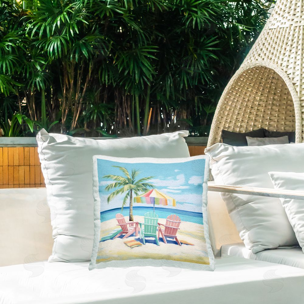 Irena Orlov Pastel Beach Chairs Outdoor Quick-Dry Polyester Printed Throw Pillow in Back Yard