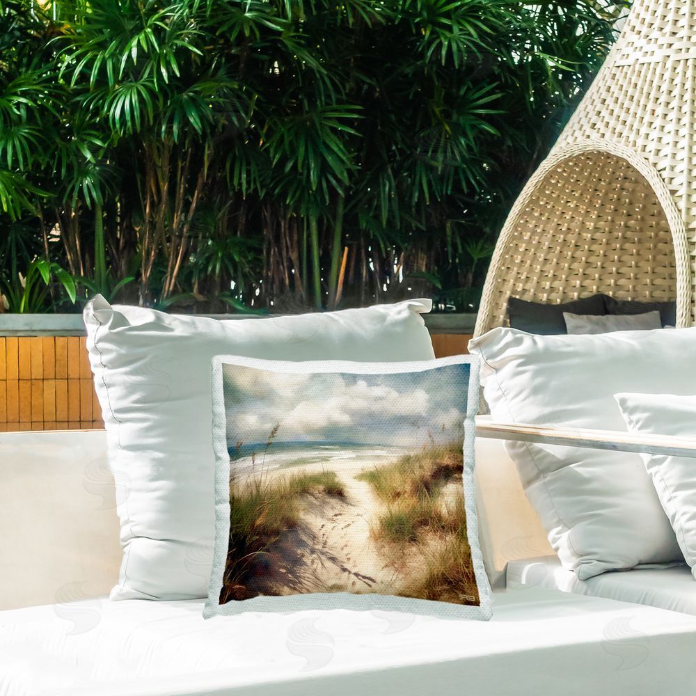RB Cloudy Beach Shore Path Outdoor Quick-Dry Polyester Printed Throw Pillow in Back Yard