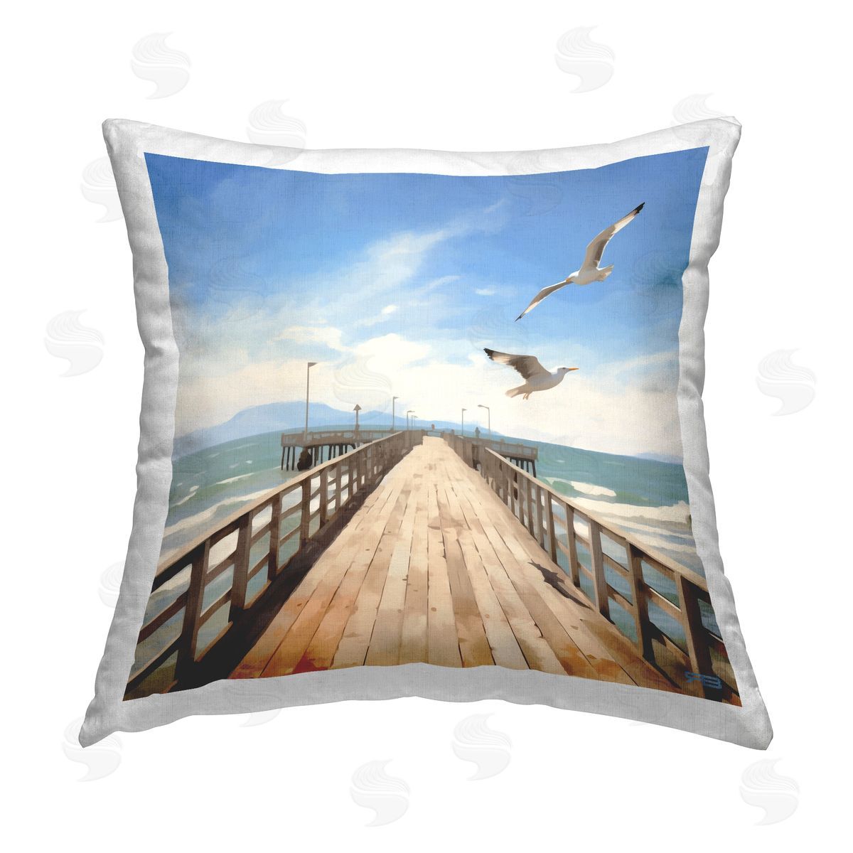 RB Sea Waves Among Dock Printed Plush Polyester Throw Pillow