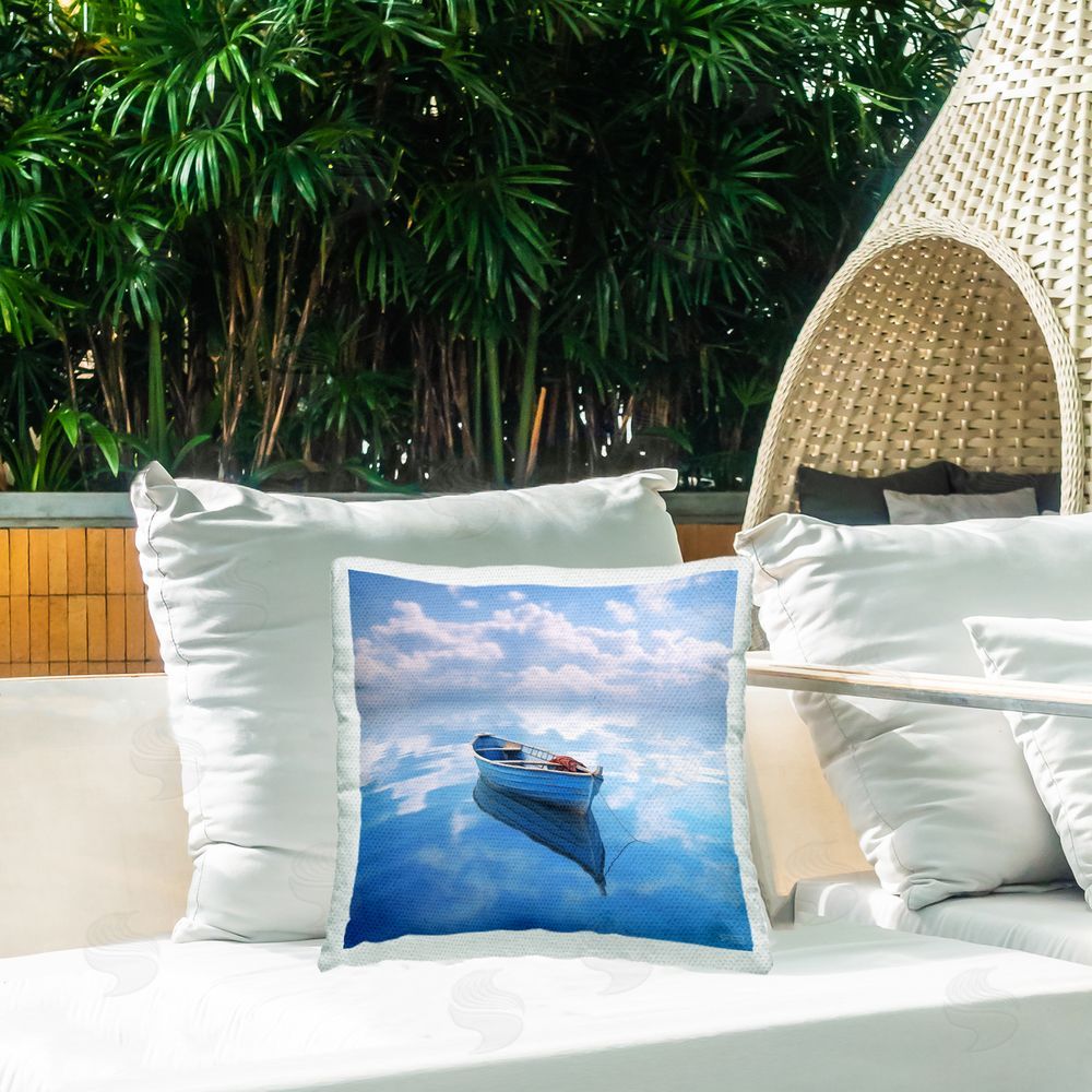 RB Boat Reflection with Clouds Outdoor Quick-Dry Polyester Printed Throw Pillow in Back Yard
