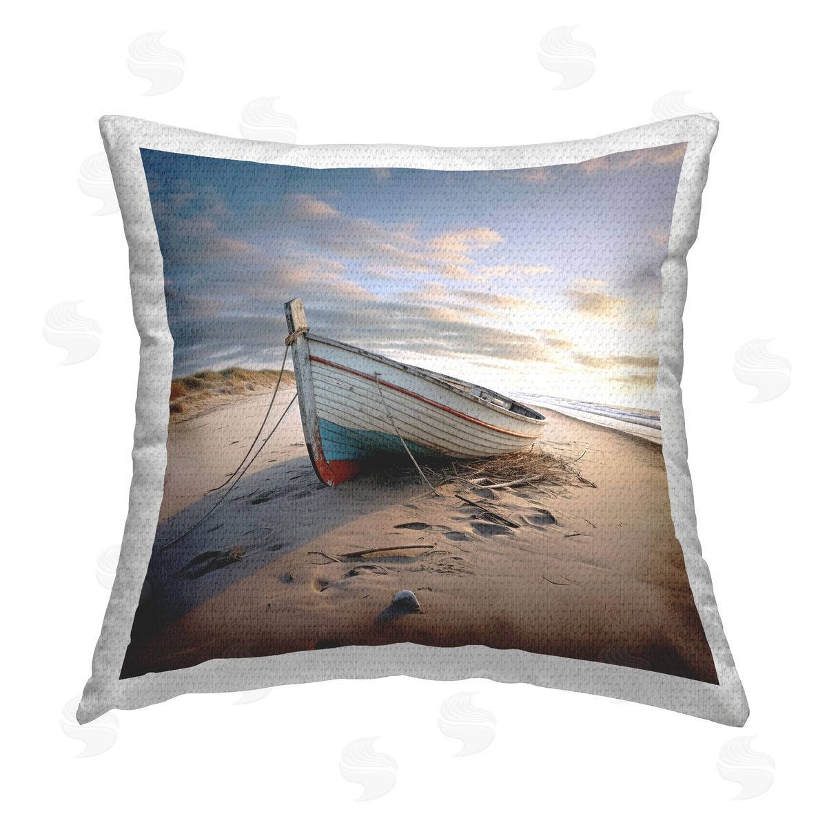 Ray Powers Boat on Beach Sand Outdoor Quick-Dry Polyester Printed Throw Pillow