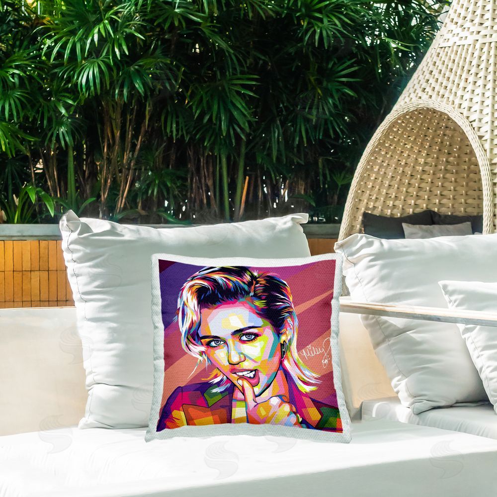 Birch & Ink Modern Miley Pop Culture Outdoor Quick-Dry Polyester Printed Throw Pillow in Back Yard