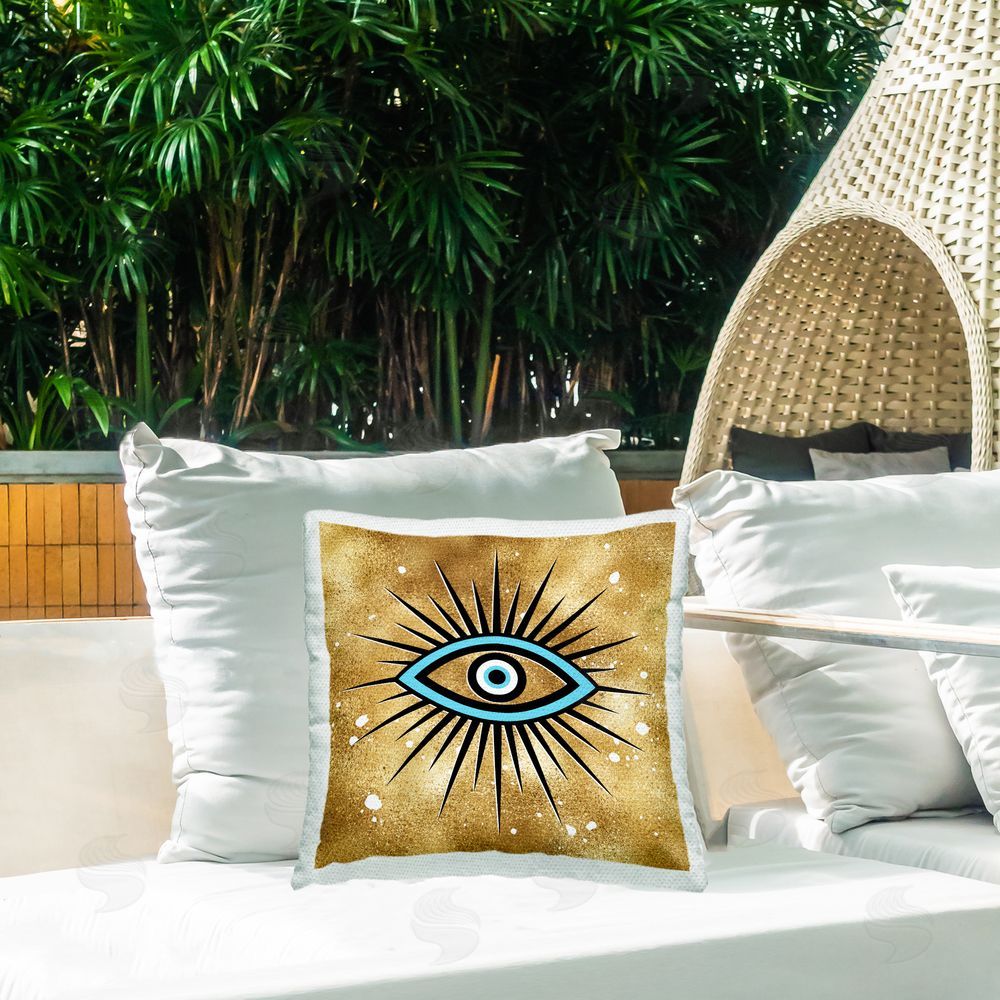 Martina Pavlova Glam Evil Eye Pattern Outdoor Quick-Dry Polyester Printed Throw Pillow in Back Yard