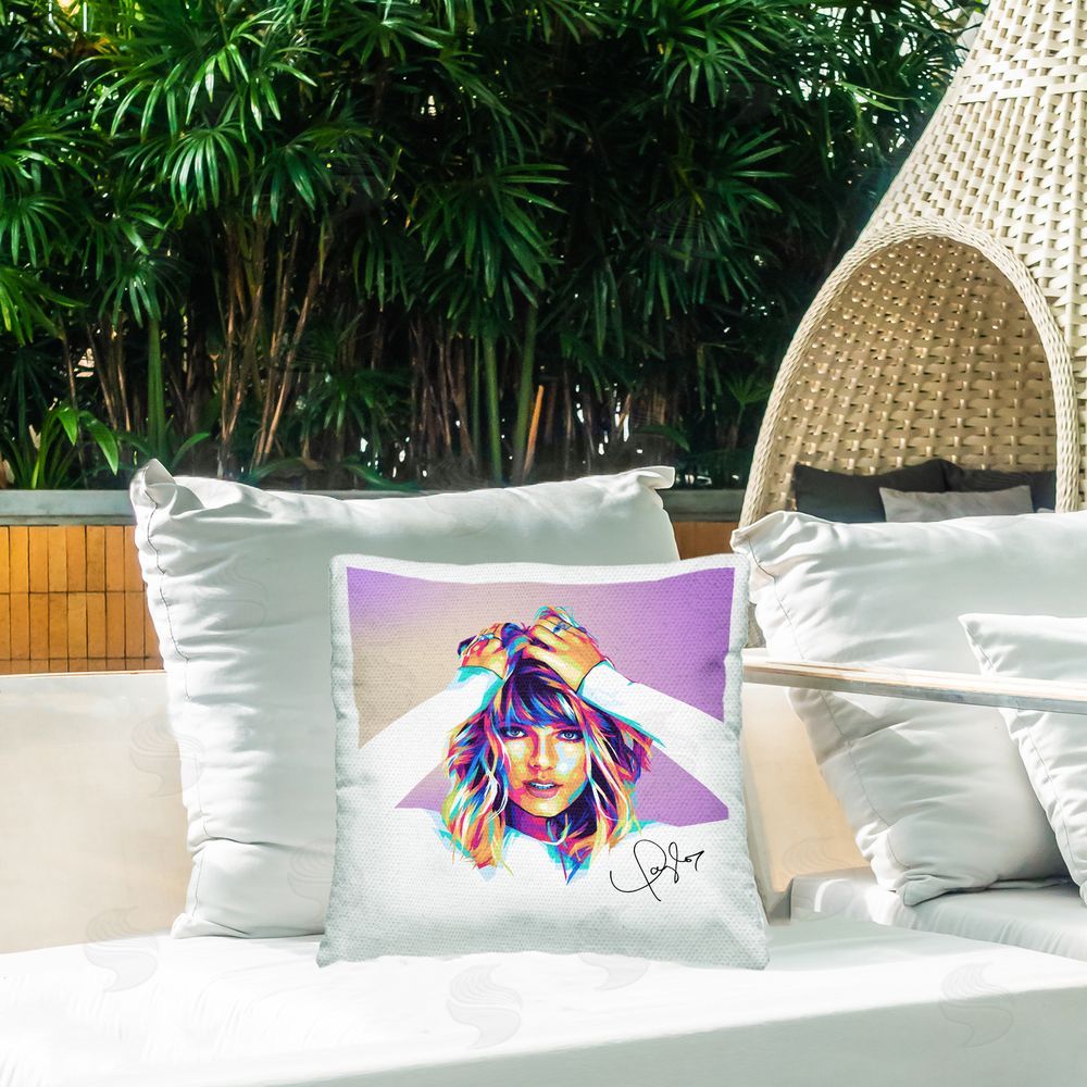 Birch & Ink Modern Pop Culture Taylor Outdoor Quick-Dry Polyester Printed Throw Pillow in Back Yard