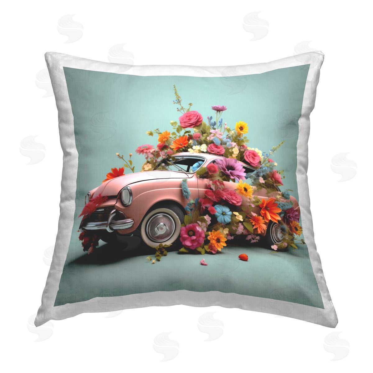 Lazar Studio Modern Blooms on Car Printed Plush Polyester Throw Pillow