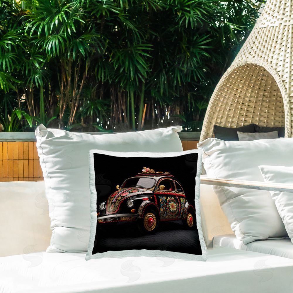 Lazar Studio Floral Patterned Car Outdoor Quick-Dry Polyester Printed Throw Pillow in Back Yard