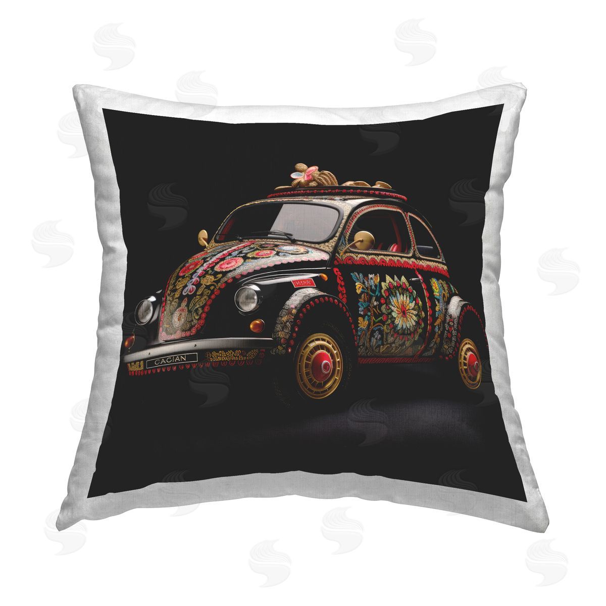 Lazar Studio Floral Patterned Car Printed Plush Polyester Throw Pillow
