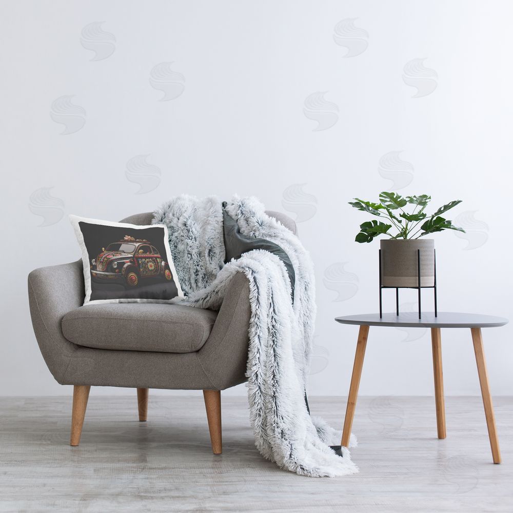 Lazar Studio Floral Patterned Car Printed Plush Polyester Throw Pillow On Chair
