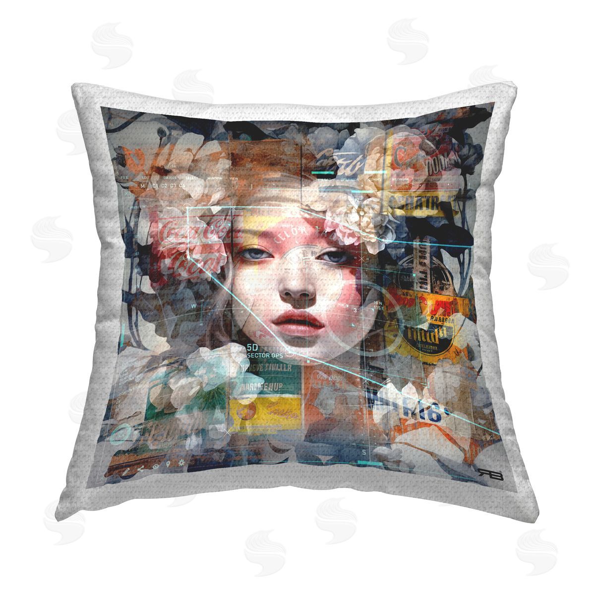 RB Vintage Collage Portrait Outdoor Quick-Dry Polyester Printed Throw Pillow