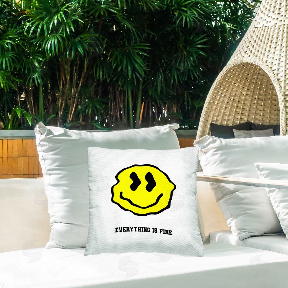 House of Lulu Everything Is Fine Smiley Outdoor Quick-Dry Polyester Printed Throw Pillow in Back Yard