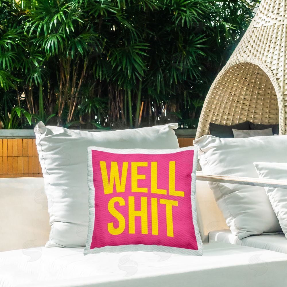 House of Lulu Well Sh*t Sassy Humor Outdoor Quick-Dry Polyester Printed Throw Pillow in Back Yard