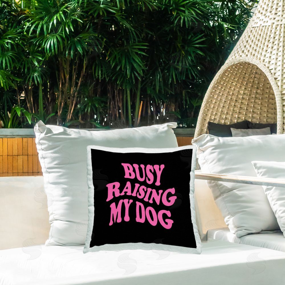 House of Lulu Groovy Pet Dog Mom Outdoor Quick-Dry Polyester Printed Throw Pillow in Back Yard