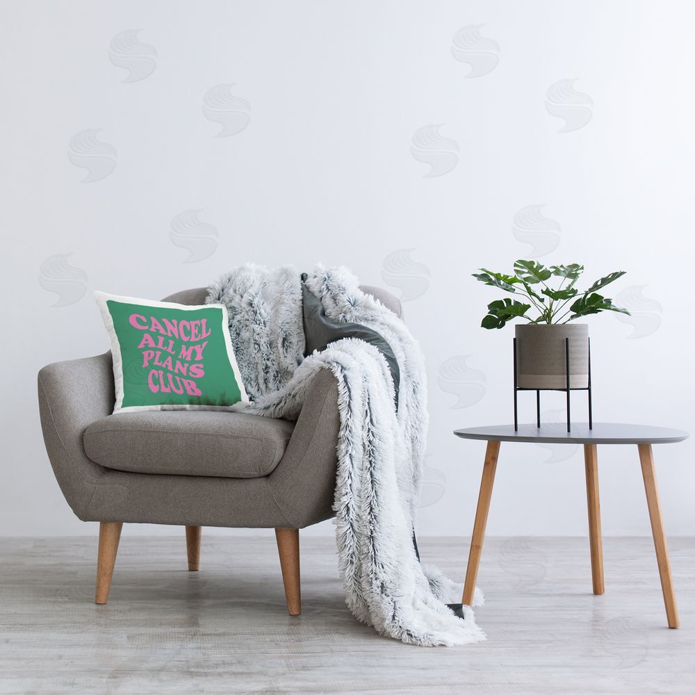 House of Lulu Sassy Cancel Plans Club Printed Plush Polyester Throw Pillow On Chair
