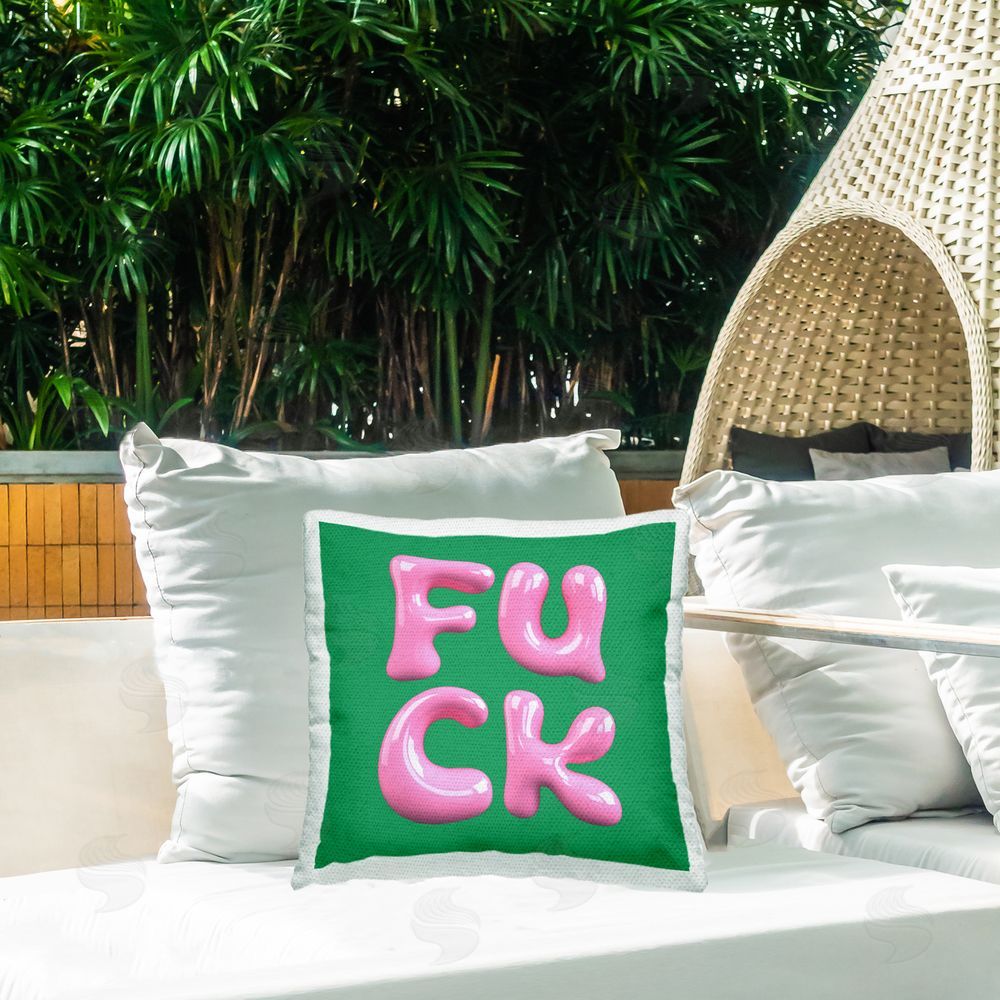 House of Lulu F*ck Bold Typography Outdoor Quick-Dry Polyester Printed Throw Pillow in Back Yard
