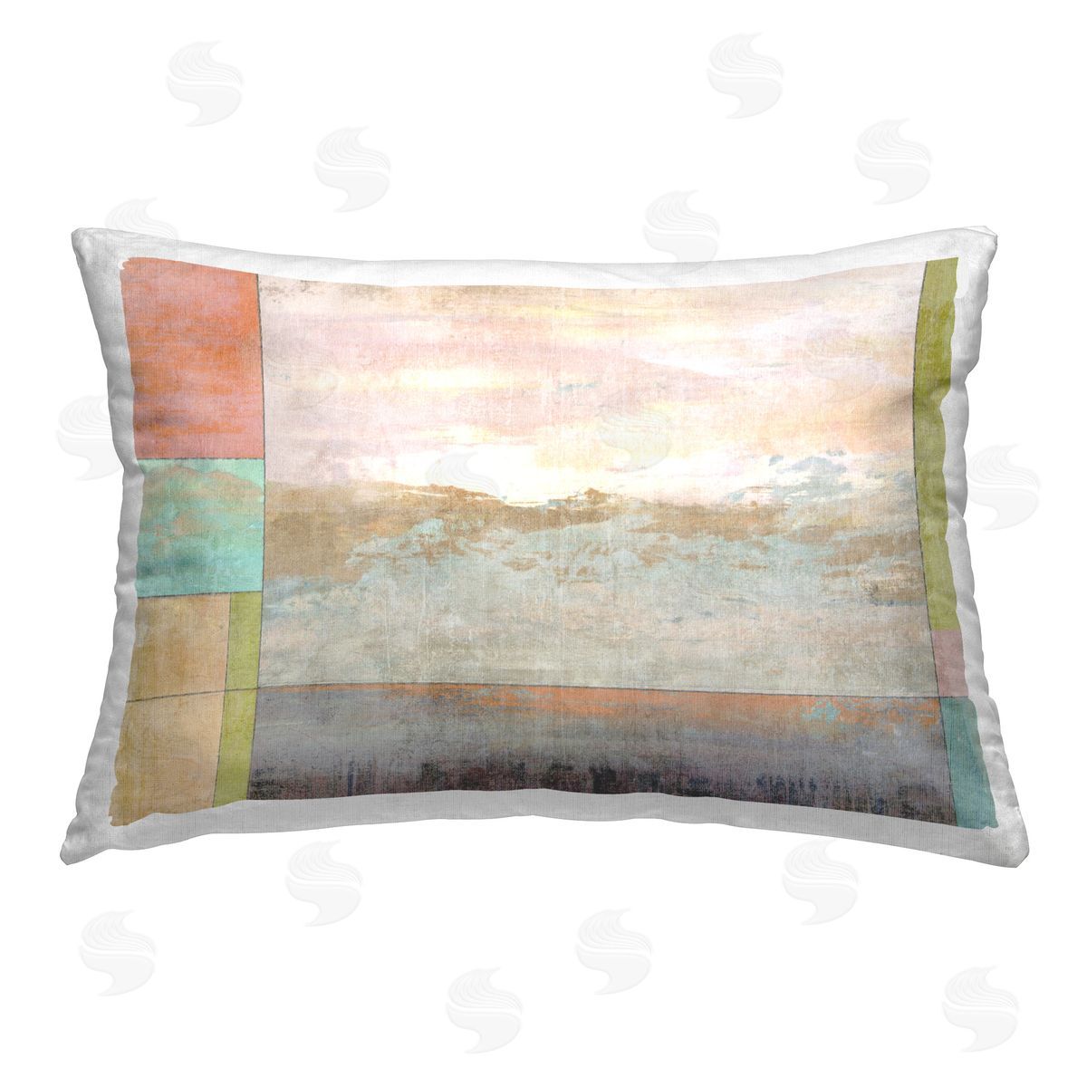 Suzanne Nicoll Landscape with Geometric Border Printed Plush Polyester Throw Pillow