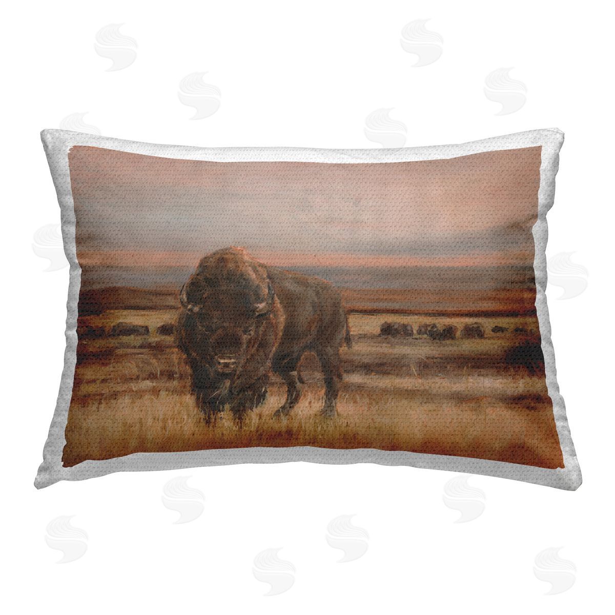 Jane Maday Southwestern Bison Landscape Outdoor Quick-Dry Polyester Printed Throw Pillow