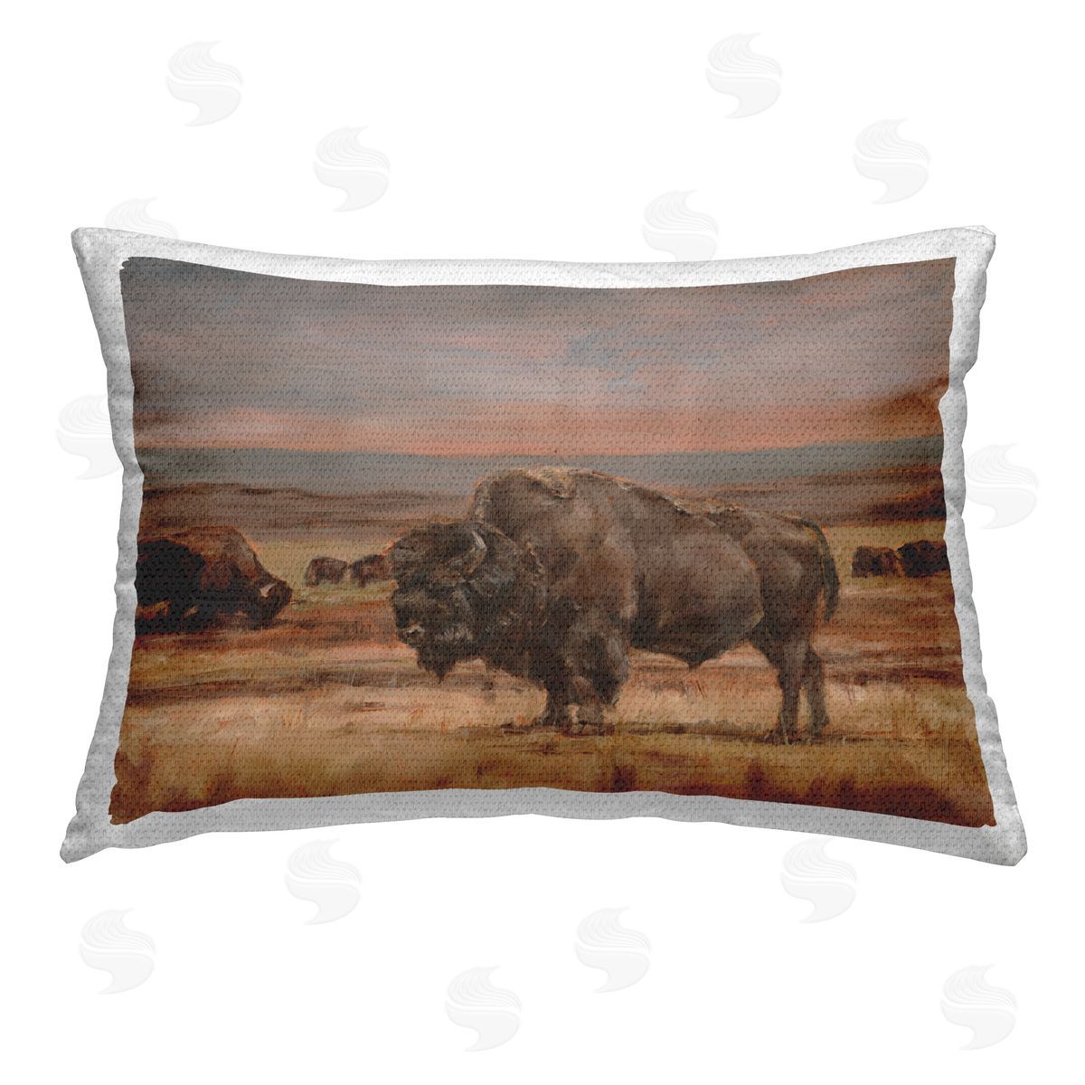 Jasper Huish Bison Herd in Countryside Outdoor Quick-Dry Polyester Printed Throw Pillow