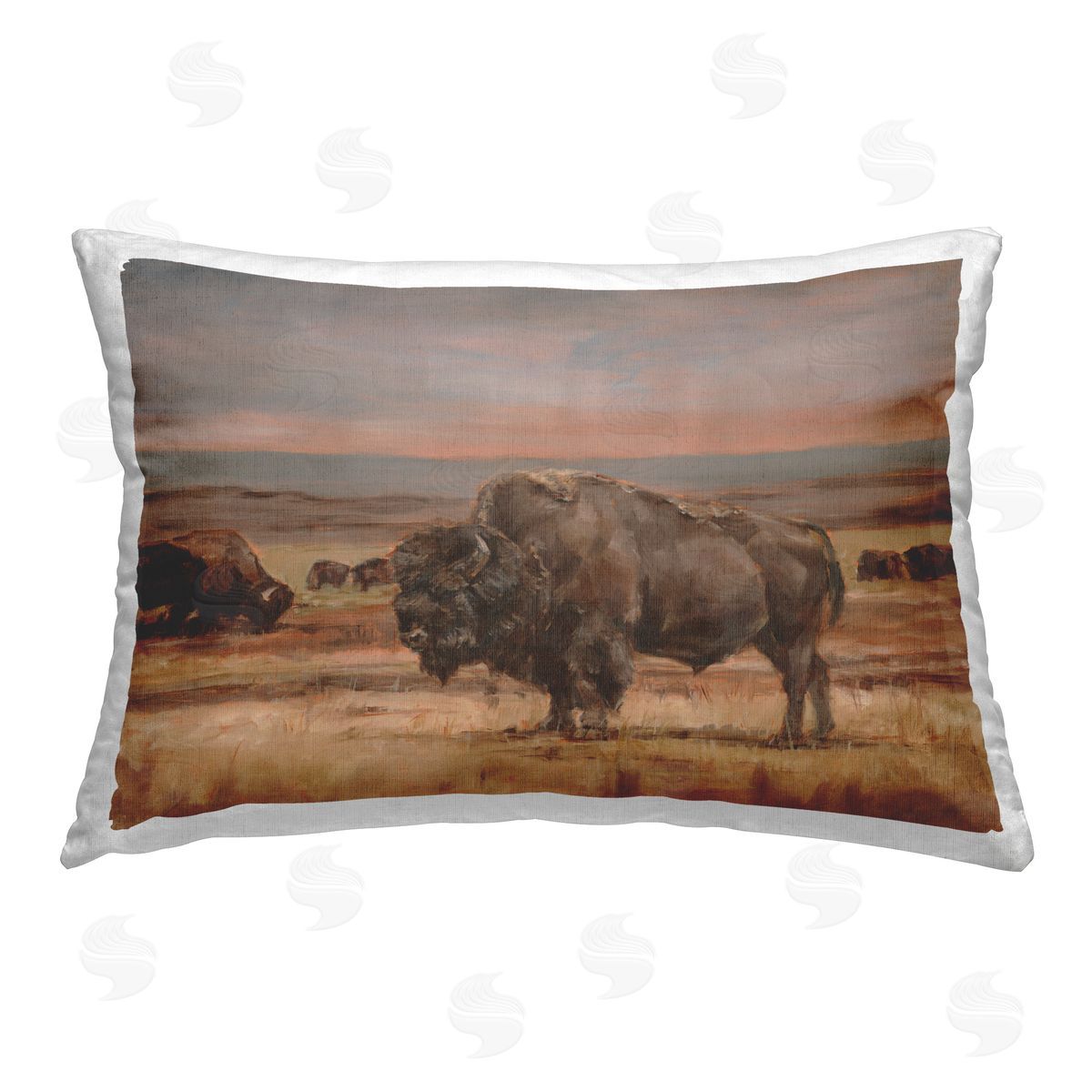 Jasper Huish Bison Herd in Countryside Printed Plush Polyester Throw Pillow