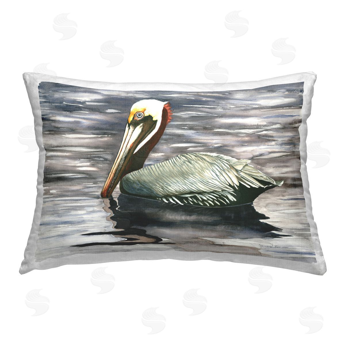 Christine Reichow Pelican Drifting on Lake Printed Plush Polyester Throw Pillow