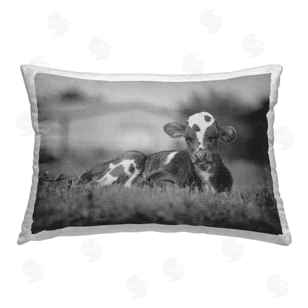 Dakota Diener Lounging Cow in Grass Outdoor Quick-Dry Polyester Printed Throw Pillow