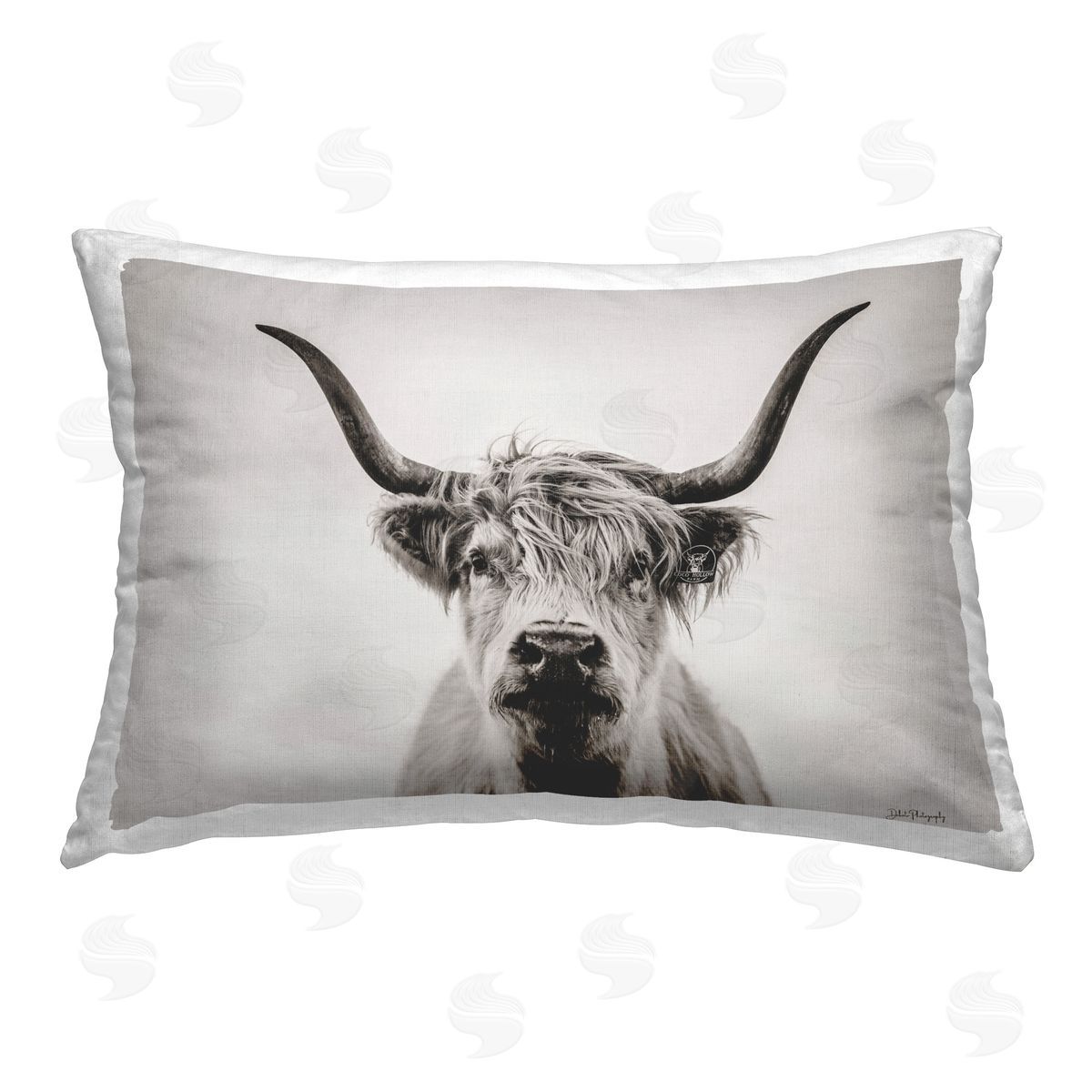 Dakota Diener Intense Longhorn Portrait Printed Plush Polyester Throw Pillow