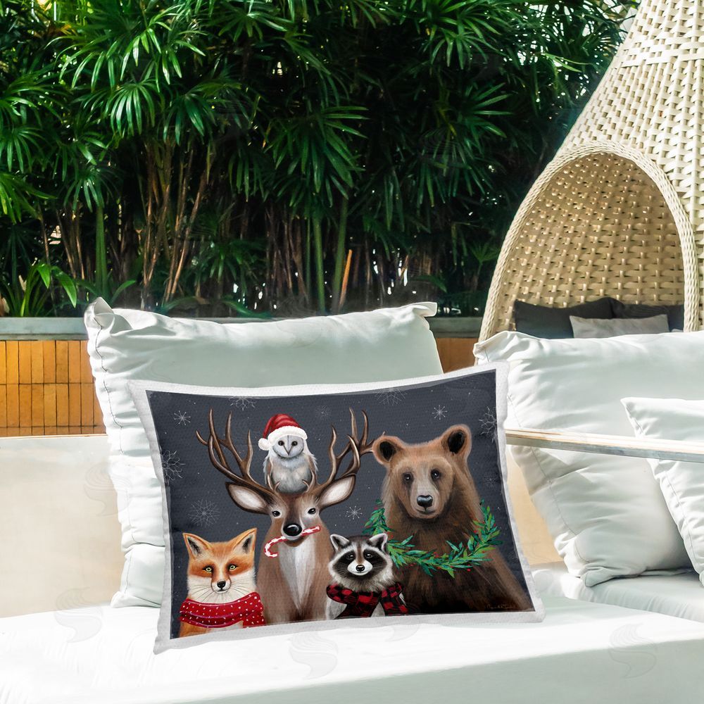 Elizabeth Tyndall Winter Forest Animals Outdoor Quick-Dry Polyester Printed Throw Pillow in Back Yard
