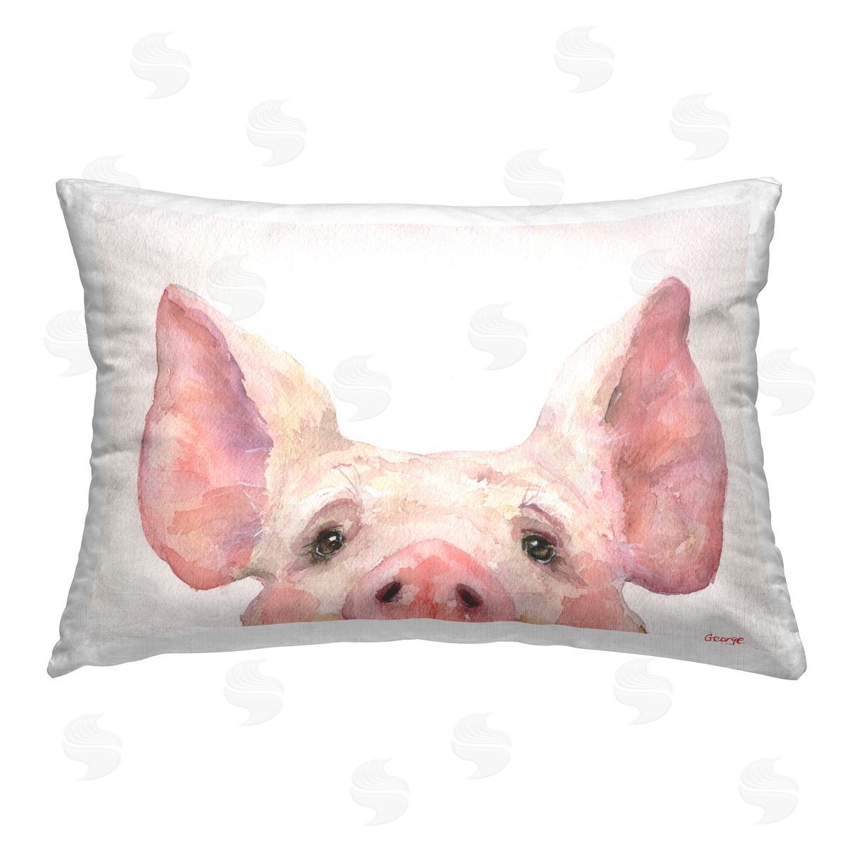 George Dyachenko Cute Piglet Face Printed Plush Polyester Throw Pillow