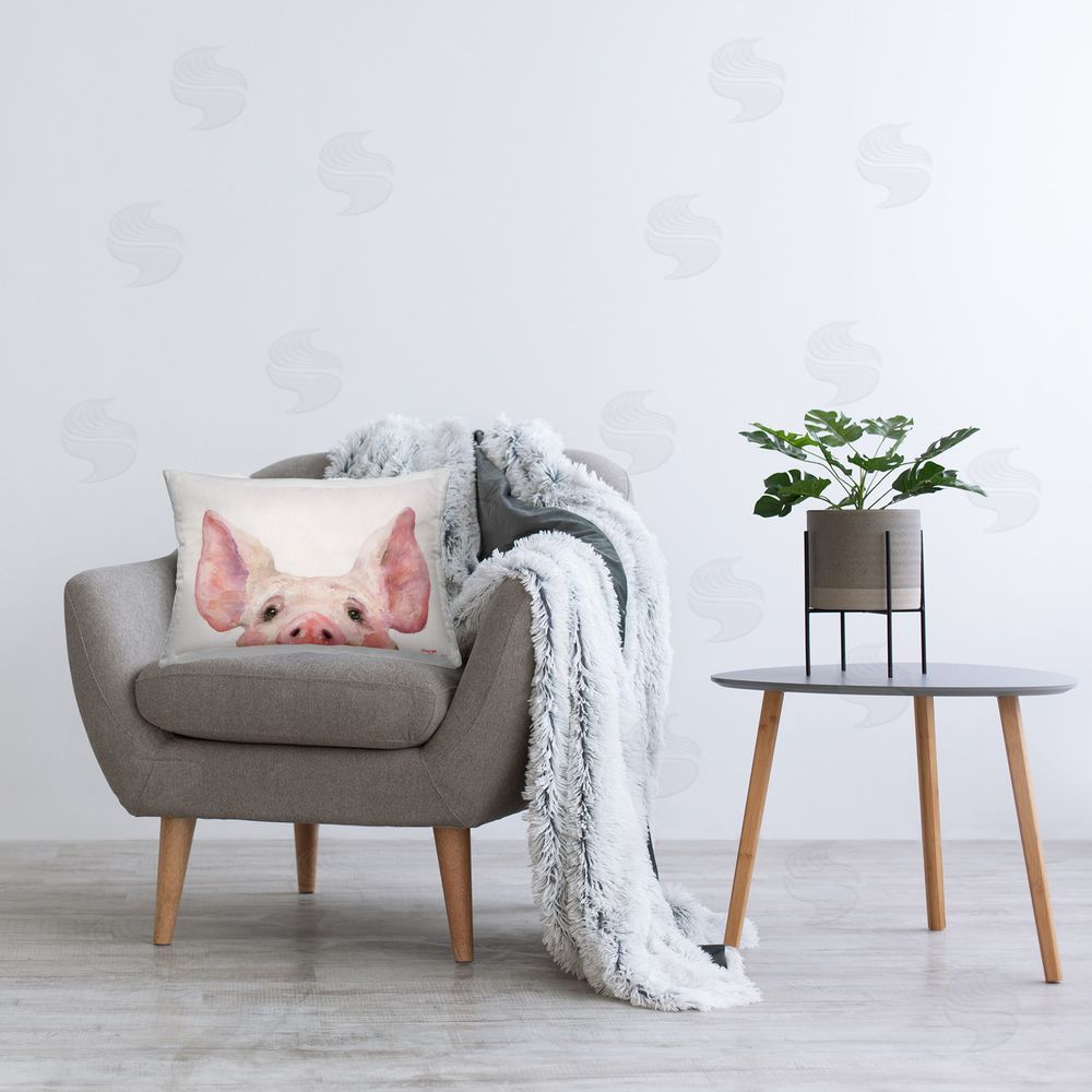 George Dyachenko Cute Piglet Face Printed Plush Polyester Throw Pillow On Chair