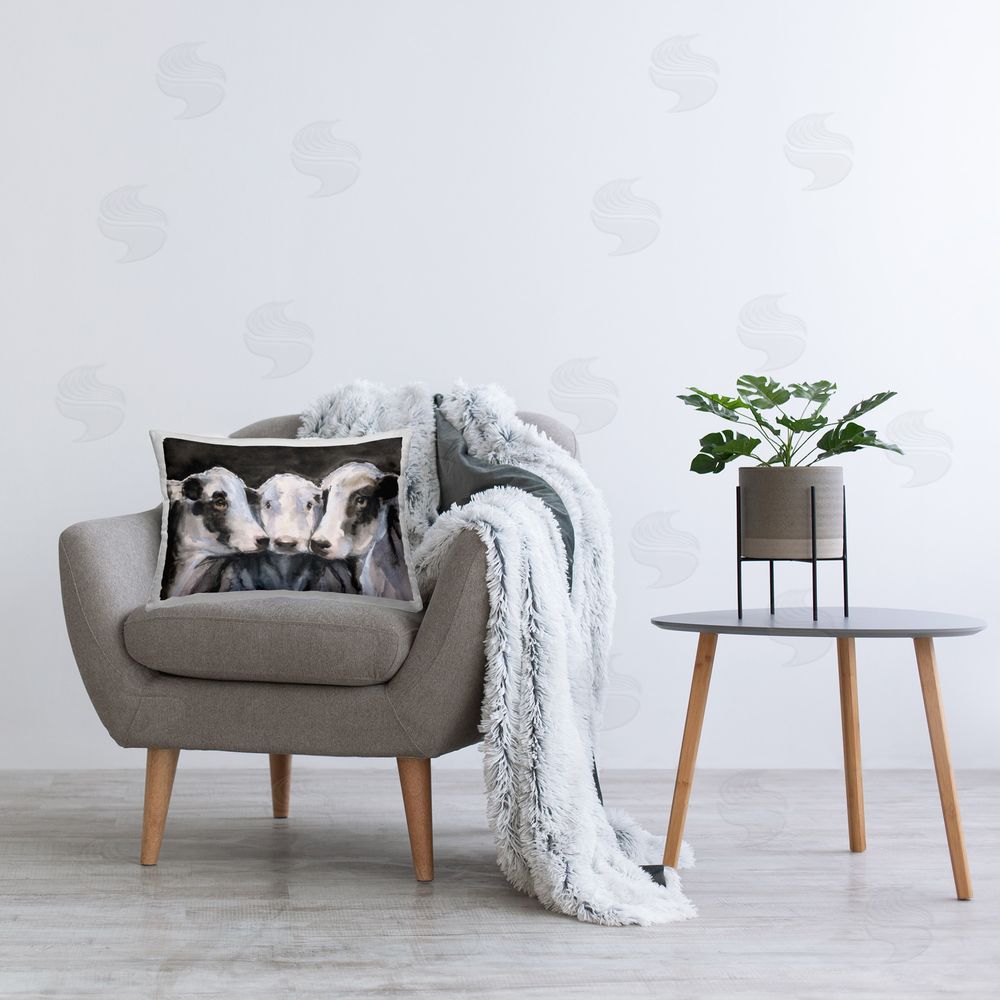 George Dyachenko Cow Trio Portrait Printed Plush Polyester Throw Pillow On Chair