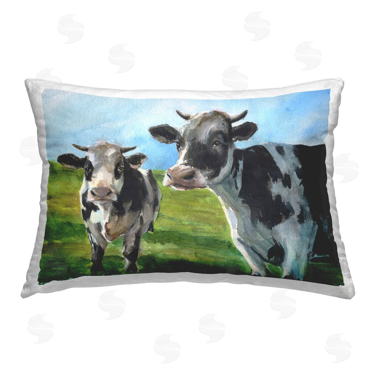 George Dyachenko Traditional Cows in Field Printed Plush Polyester Throw Pillow