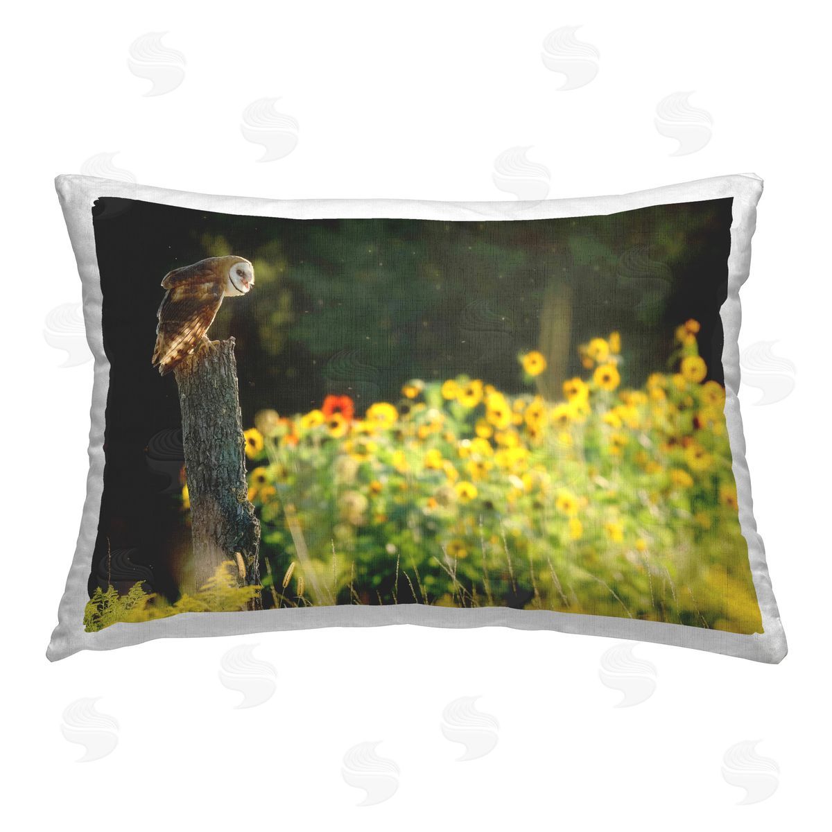 Carrie Ann Grippo-Pike Owl Perched in Meadow Printed Plush Polyester Throw Pillow