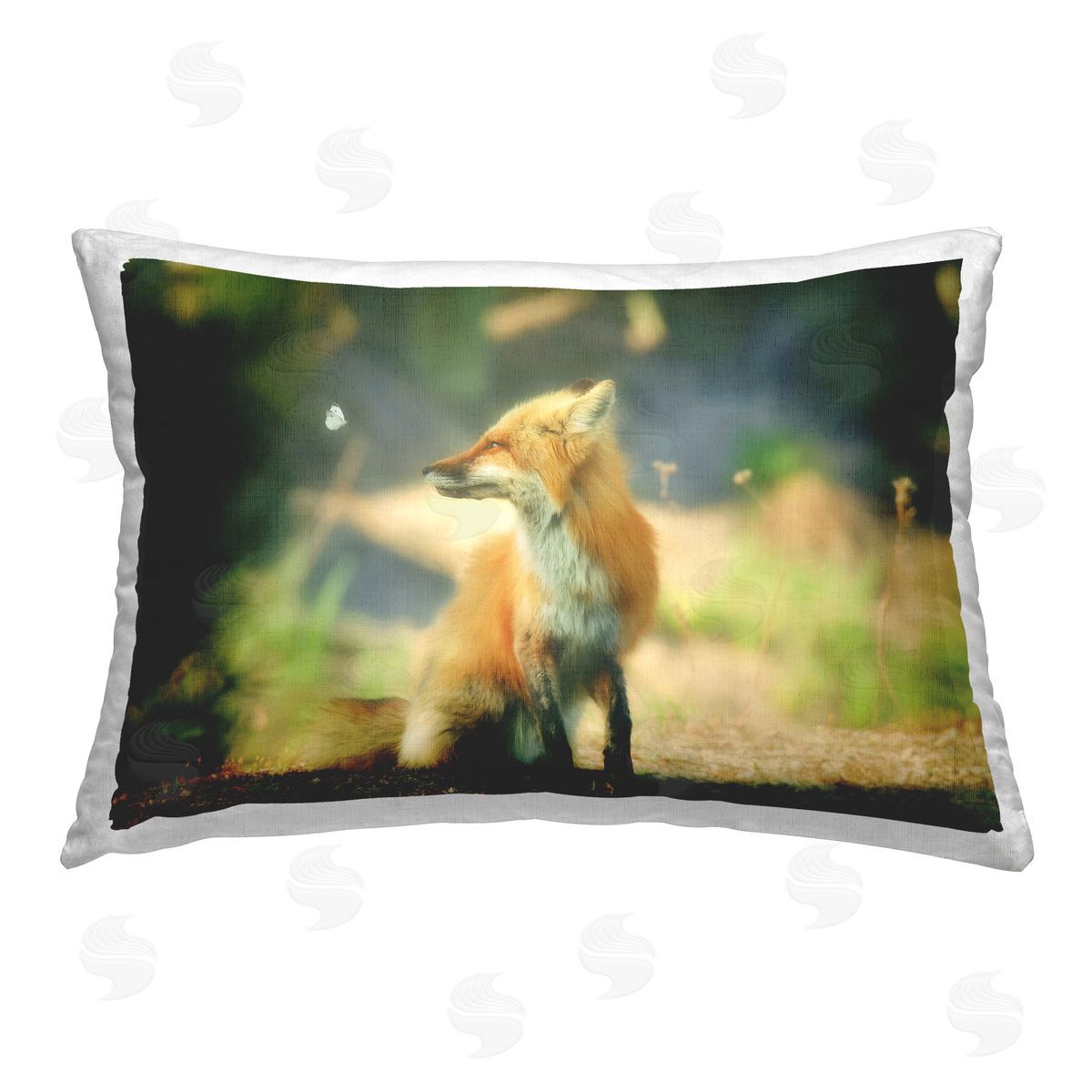 Carrie Ann Grippo-Pike Fox Kit & Butterfly Printed Plush Polyester Throw Pillow