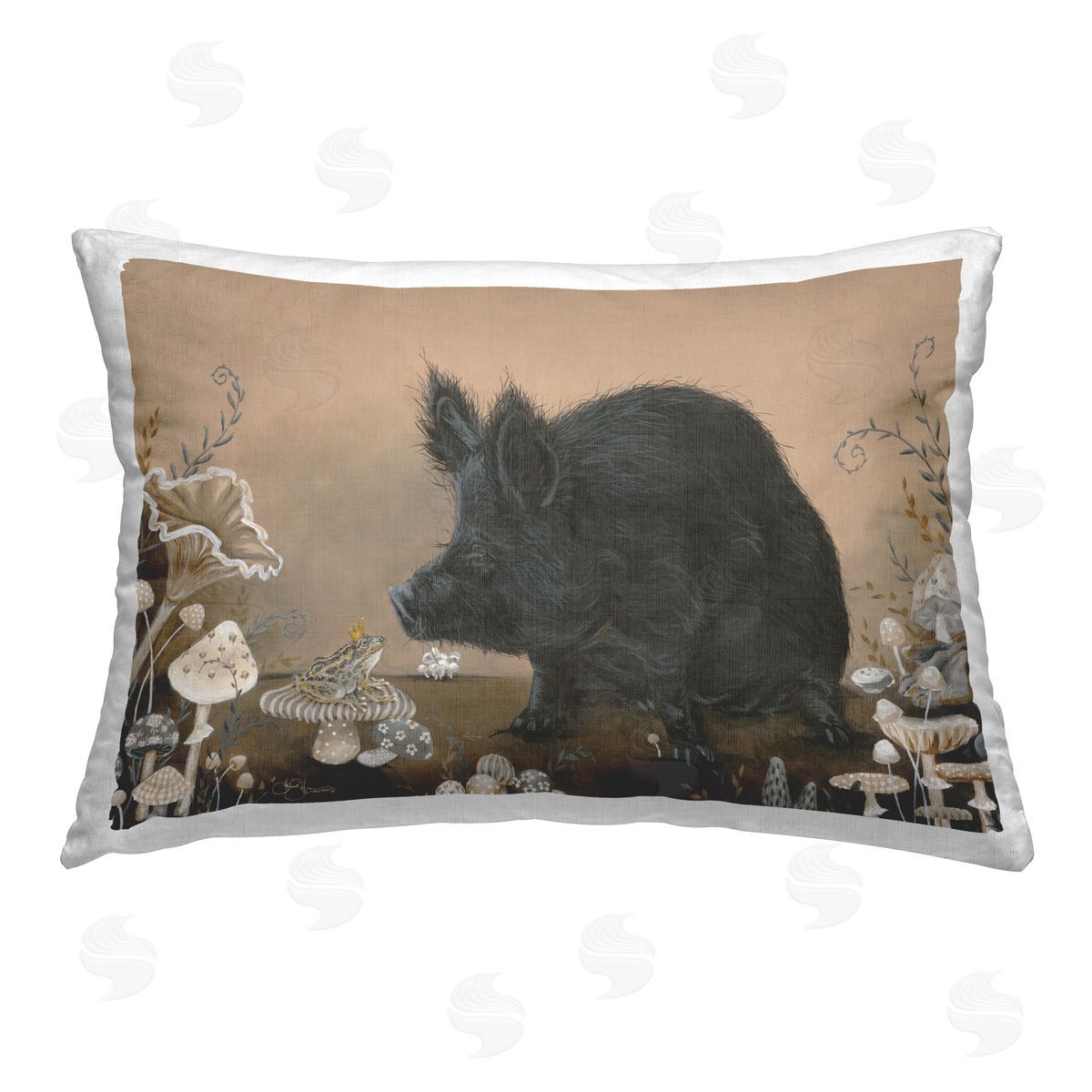 Hollihocks Art Pig & Frog with Crown Printed Plush Polyester Throw Pillow